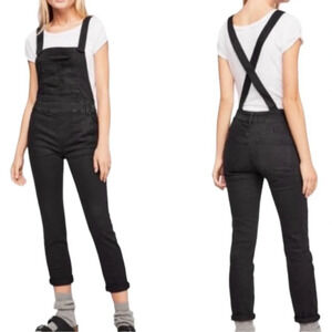 Free People Black Washed Denim Skinny Overalls Womens Size 25